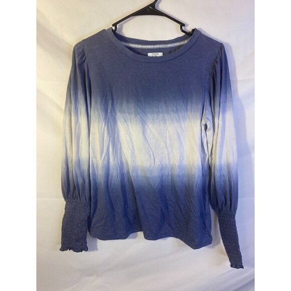 Crown & Ivy ombre Shirt Long Sleeve Fall Top Blouse Blue Womens Size PM Petite M - Picture 1 of 2